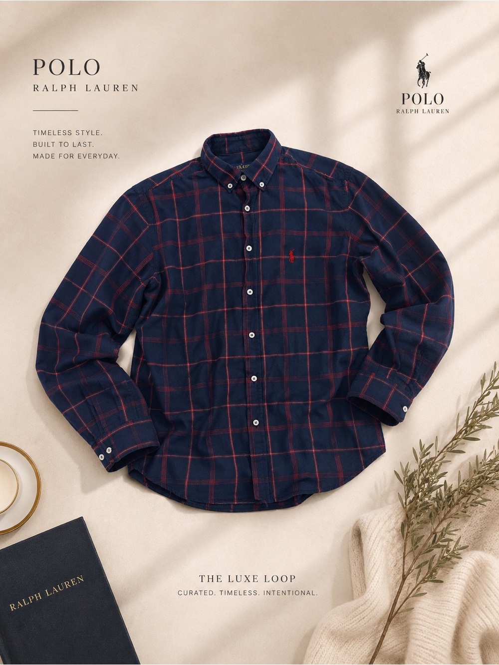 Polo by Ralph Lauren Navy Shirt with Red Windowpane Check